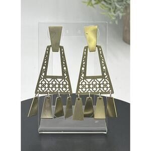 Kendra Scott Kase Gold Plated Geometric Filigree Pattern Fringe Dangle Earrings‎